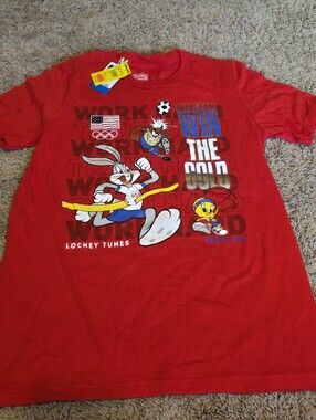 Looney Tunes Team USA Kids Medium 10/12 'Win the Gold' Red Graphic Tee NWOT